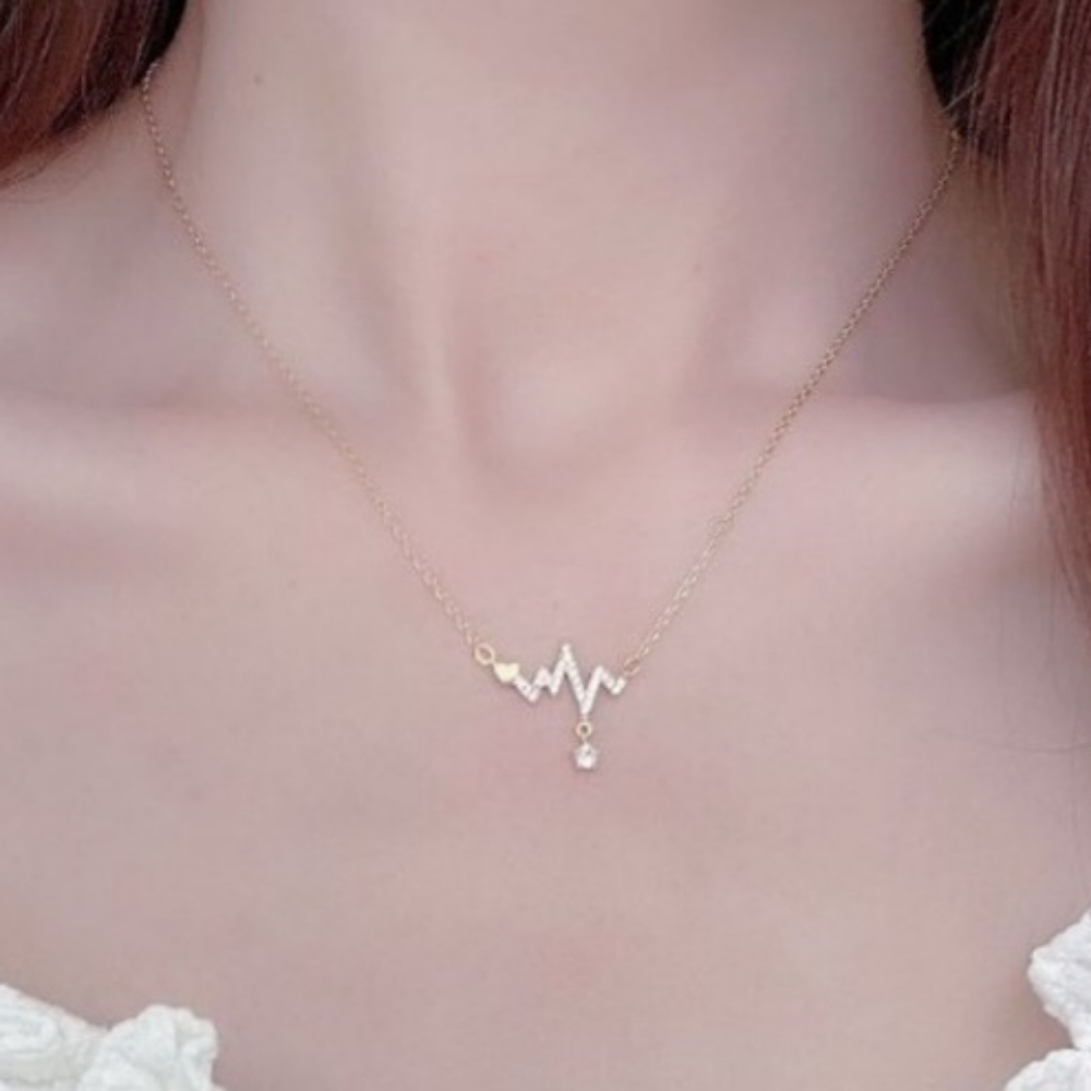 New 14K Gold Diamond 💎 Heartbeat Necklace - Picture 2 of 10
